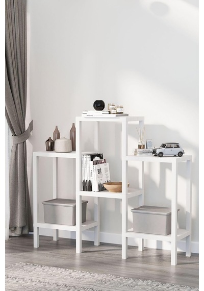 6 Katlı Plastik Raf Ünitesi, Beyaz, 150x38x29 Cm, Kitaplık, Banyo, Mutfak Rafı Mtfks-om-1108-6lı