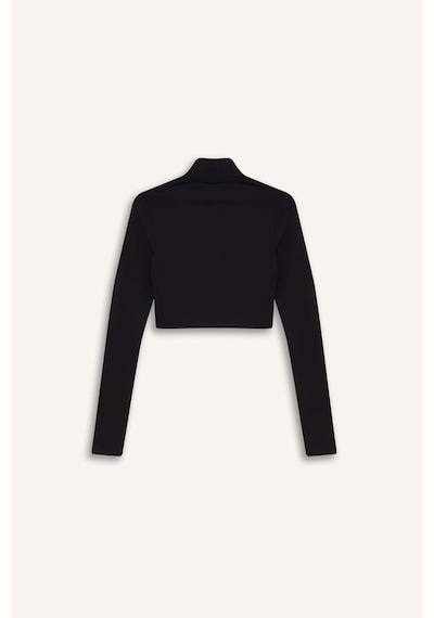 DeFactoFit Slim Fit Dar Kesim Fermuarlı Dik Yaka Sporcu Uzun Kollu Tişört W0343AZ25SPBK81