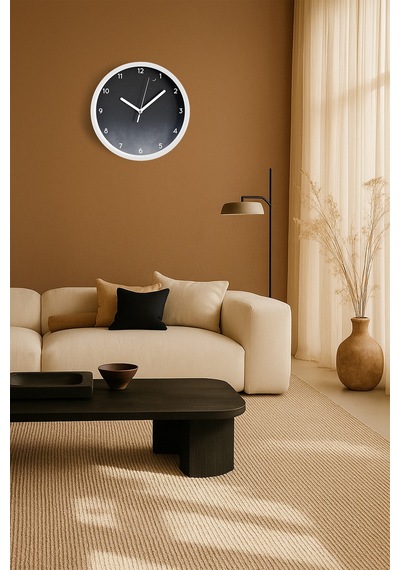 Gece Gökyüzü Temalı Modern Duvar Saati - 42cm - Önü Camlı Beyaz Kasa - Sessiz Mekanizma Beyaz