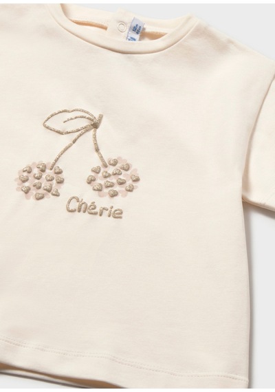 Kız Bebek Cherie Desenli Tişört 105 Ekru