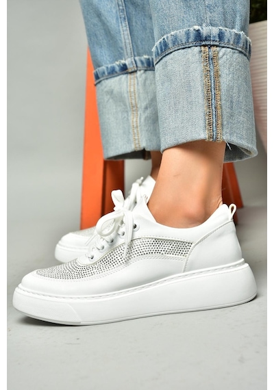 Fox Shoes S274048509 Beyaz Taşlı Kadın Spor Ayakkabı Sneakers Beyaz