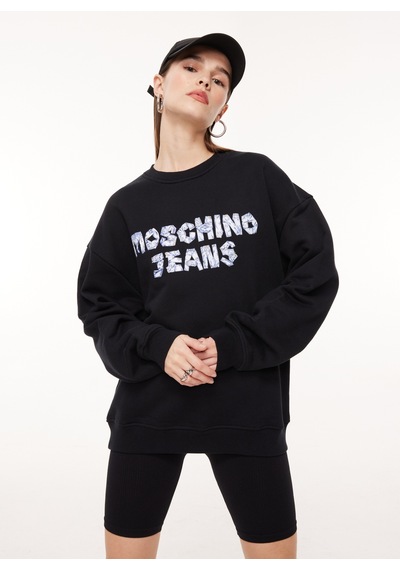 Moschino Jeans Bisiklet Yaka Baskılı Siyah Kadın Sweatshırt A1703