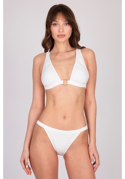 Burcumay Gold Halka Detaylı Beyaz Üçgen Bikini Takımı