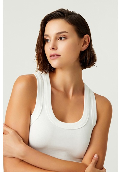 Los Ojos X Melodi Ekru Pamuklu Kalın Askılı Crop Top Tank Ekru