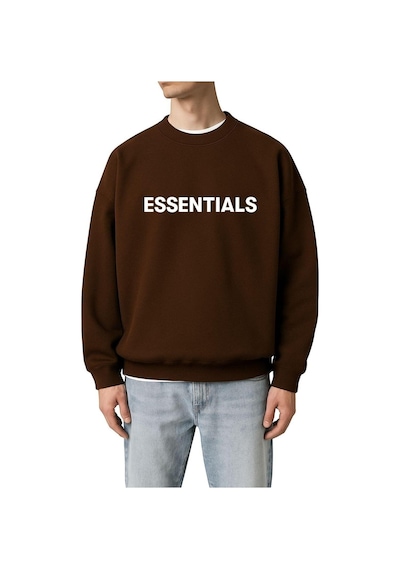 Benroma 3 İplik Penye Essentıals Baskılı Unisex Sweatshırt Kahverengi