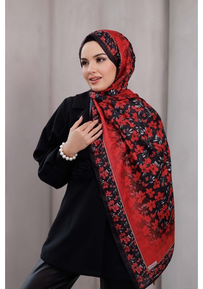 Mimiyum Flora Desen Soft Şal Kırmızı