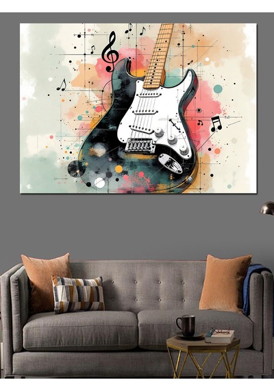 Siyah Beyaz Gitar Sıçraması Dekoratif Kanvas - Mdf Ahşap Tablo