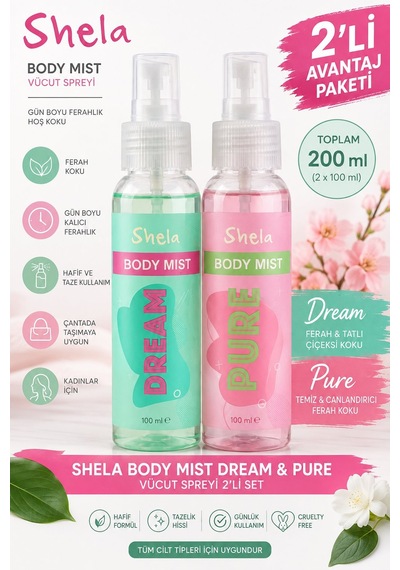 Shela Body Mist Dream & Pure 100 Ml X 2'li Set Kadın Vücut Spre