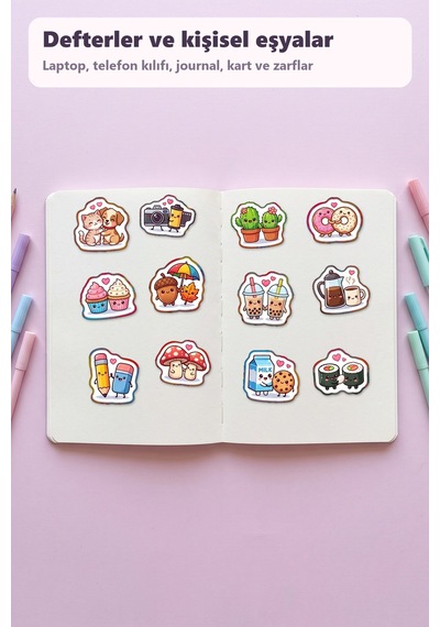 30 Adet Sevimli Arkadaşlık Sticker Seti - Laptop Defter Telefon Kılıfı Çok Renkli