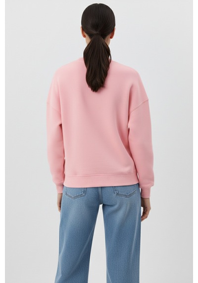 Uyguntarz Unisex Yumuşak Dokulu Düz 3 İplik Oversize Sıfır Yaka Sweatshirt Sade Ve Modern Görünüm Pembe