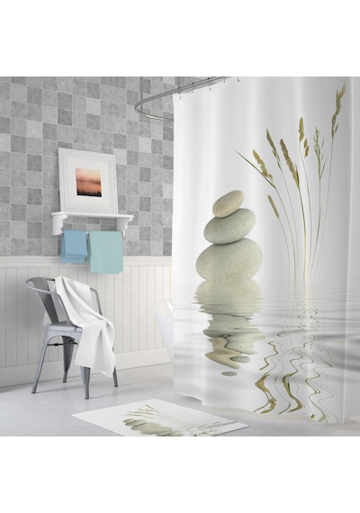 Zethome Tropik Stone And Reed Banyo Duş Perdesi Tek Kanat 1X180X2 Çok Renkli