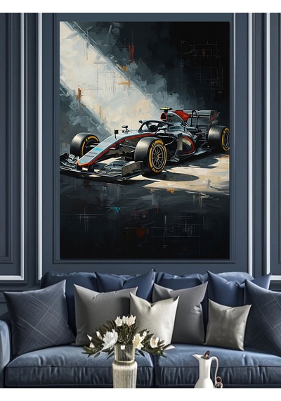 Ahşap Tablo Yarış Pistinde Hızlanan F1 Arabası