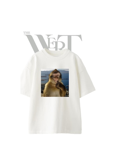 Thewert Winking Monkey Tasarım Baskılı Ünisex Beyaz Oversize T-shirt