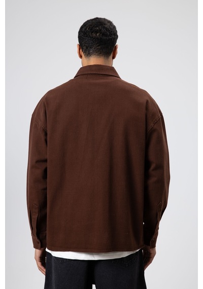 Vamos Oversize Gabardin Gömlek Ceket Kahve