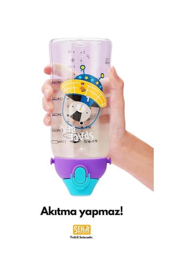 Lexroo Uzspace 500ml Askılı Kulplu Pipetli Tritan Çocuk Su Matara Çok Renkli