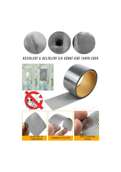 48mm X 2 Metre Fiber Tül Yaması -gri Yapışkanlı Sineklik Tamir Bandı Delik Kapatıcı Sinek Kovucu Tül Tamir Yapışkanı