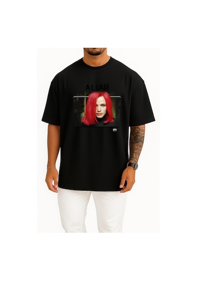 Bahriyeli Collection Oversize Alias Series And Season Folder İcons, Alias Göğüs Tasarımlı Unisex T-shirt SIYAH