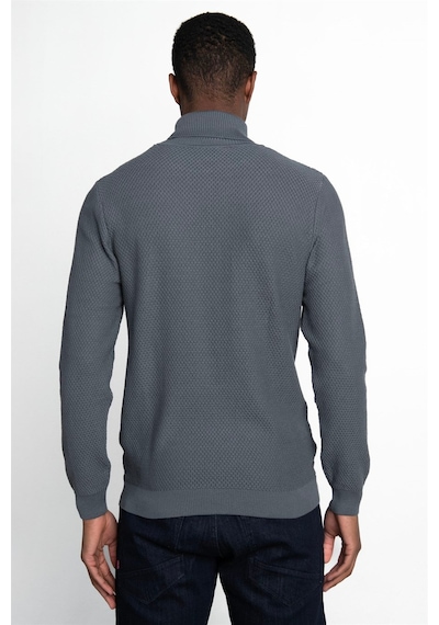 Tudors Erkek Slim Fit Balıkçı Yaka Desenli Antrasit Triko Kazak-25763 Antrasit