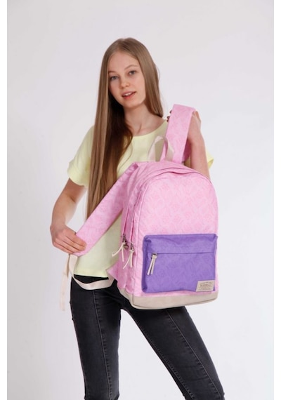 Kaukko Wichlight Pembe-mor Çiçek Desenli Okul ve Günlük Sırt Çant