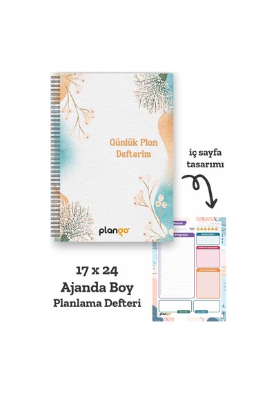 Suluboya Çiçek Spiralli Günlük Planlama Defteri - 100 Sayfa - 17x24 Planlayıcı Defter Beyaz - Mor