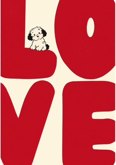 Kırmızı Love Yazılı Sevimli Köpek Figürlü Dijital Baskı Çocuk Ve Genç Odası Halısı Çok Renkli