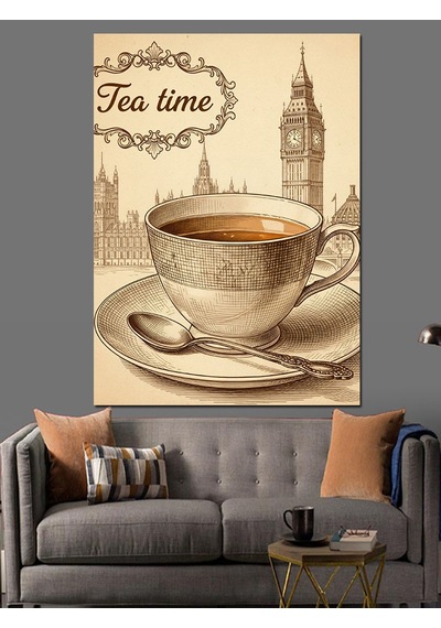 İngiltere Çay Saati Vintage Poster Dekoratif Kanvas - Mdf Ahşap Tablo