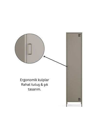 Pera Metal Elbise Dolabı, Soyunma Dolabı, Tek Kapılı, 41,50 X 40 X 189,50 Cm Ral 7039 Acıbadem Antrasit