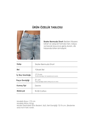 it's basic Kadın Kot Rengi 12s6-32 Skater Fit Denim Bermuda Şort