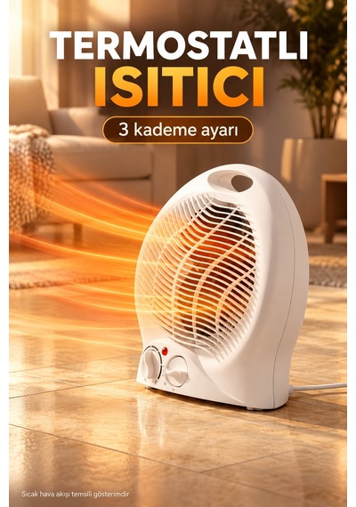 Termostat Ve Kademe Ayarlı Beyaz Fanlı Isıtıcı Devrilme Emniyetli