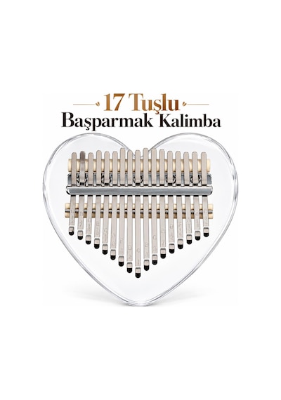 Valkyrie 17 Tuşlu Kalp Şeklinde Kalimba Şeffaf Akrilik Başparmak Piyanosu Nota Etiketli Çantalı Set