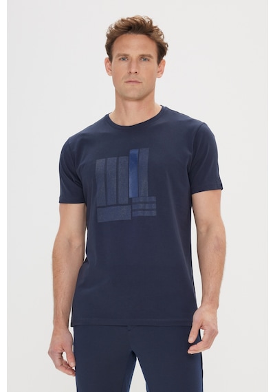 AC&Co / Altınyıldız Classics Erkek Lacı Slim Fit Dar Kesim Pamuklu Esnek Baskılı Bisiklet Yaka Tişört Lacı Lacivert