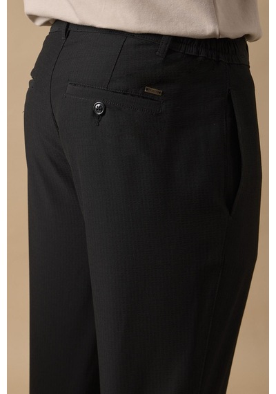 Braccas Erkek Slim Fit Beli Bağlamalı Dokulu Siyah Pantolon Siyah