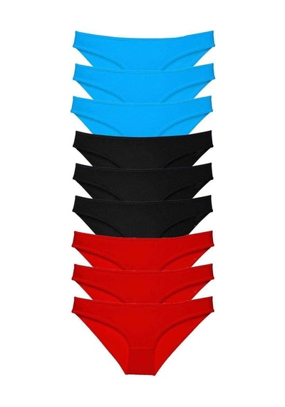 9 Adet Süper Eko Set Likralı Kadın Slip Külot Siyah Kırmızı Mavi Beden: Xl Standart