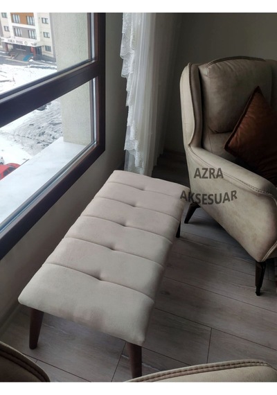 Azra Mobilya Benc - Puf - Bank - Çeşitleri - Ahşap Ayaklı - Ahşap Bench - Çift Kişilik Puf Krem - Vizon