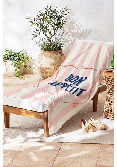 Çizgili French Retro Plaj Havlusu - Pembe Lacivert Modern Akdeniz Hızlı Kuruyan Mikrofiber Havlu Çok Renkli