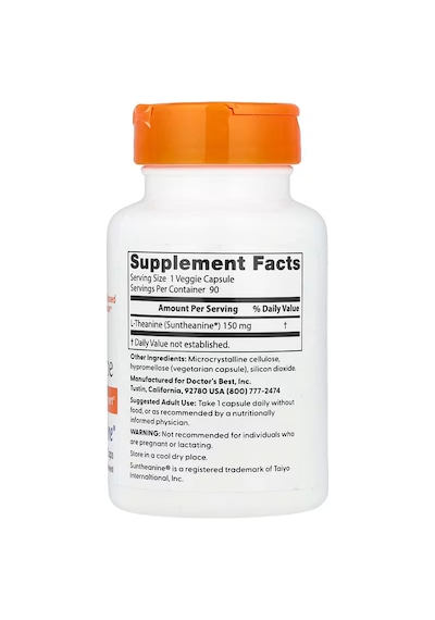 Doctor's Best L-theanine Contains Suntheanine Helps Reduce Stress & Sleep 150 Mg 90 Caps