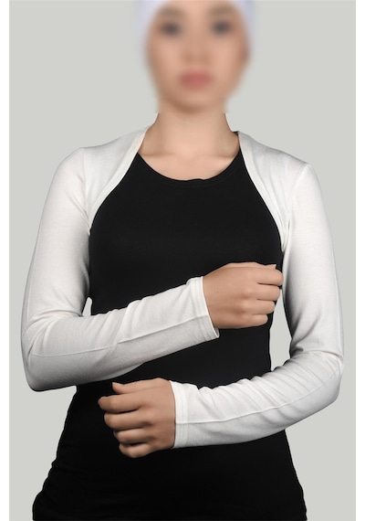 Altobeh Uzun Kollu Kadın Tesettür İçe Giyilen Bolero - Ekru Çok Renkli