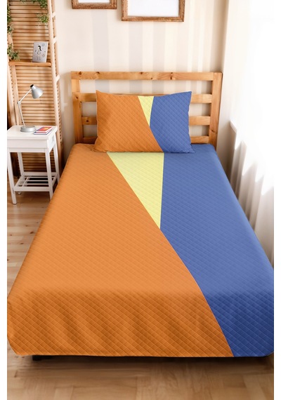 Geometrik Mavi Genç Odası Tek Kişilik Pike Takımı-hardal Sarı Modern 160x220cm Kapitone Yatak Örtüsü Dumanlı Taş Gölgesi