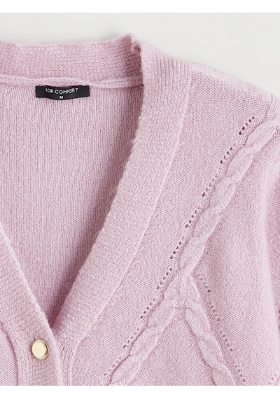 Lcw Comfort Pembe V Yaka Kendinden Desenli Kadın Triko Hırka