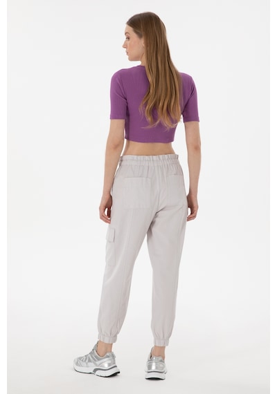 U.S. Polo Assn. Kadın Açık Gri Jogger Fit Kanvas Pantolon 50300356-VR001