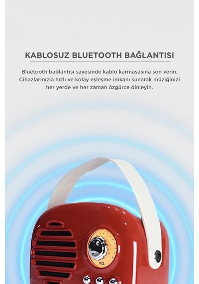 Delux Serisi Torima Bluetooth Hoparlör Nostaljik Radyo Kts-1682 Kırmızı Müzik Teknoloji Eğlence