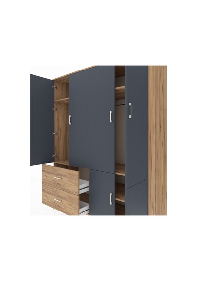 Kronos Gardrop 5 Raflı 2 Çekmeceli 2 Askılı 176x59x221 Çam-antrasit/çam Antrasit/çam Kronos Gardrop 5 Raflı 2 Çekmeceli 2 Askılı 176x59x221 Çam-antrasit/çam Antrasit/çam