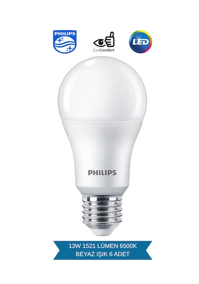 Philips Mycare Led Lamba 13w - 100w 6500k Beyaz Işık 1521 Lümen 6 Adet