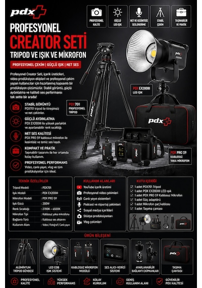 Profesyonel Creator Seti Tripod Ve Işık Ve Mikrofon