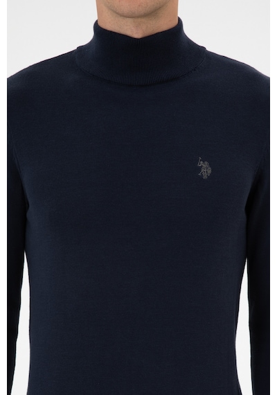 U.S. Polo Assn. Erkek Slim Fit Boğazlı Lacivert Melanj Basic Kazak 50313712-VR033