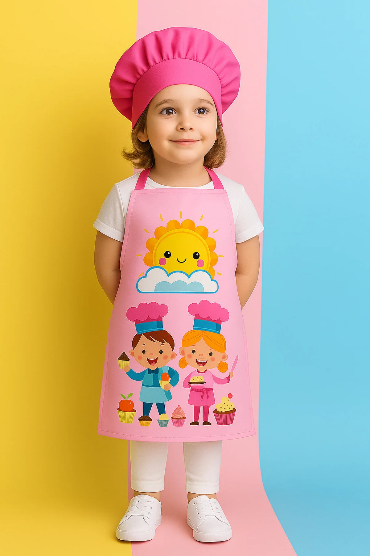 Ays Home Pembe Şapkalı Kız Çocuğu Önlük Seti 1 Önlük 1 Şapka Pembe