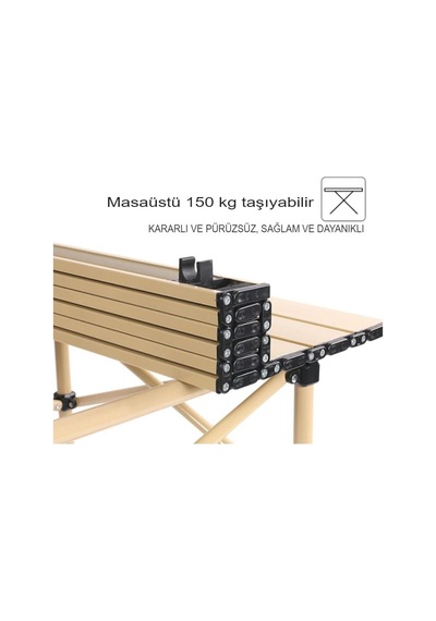 Büyük Boy Gold Full Alüminyum Katlanır Kamp Masası Piknik Seti Çanta Tipi Balkon Bahçe Mutfak Masası Genel