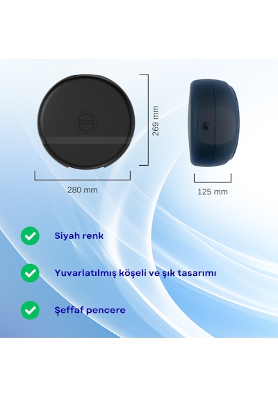 Mulpex Duvara Monte Mini Jumbo Tuvalet Kağıdı Dispenseri Abs Gövde, Kilitli, Vidalı & Yapışkan Siyah Siyah