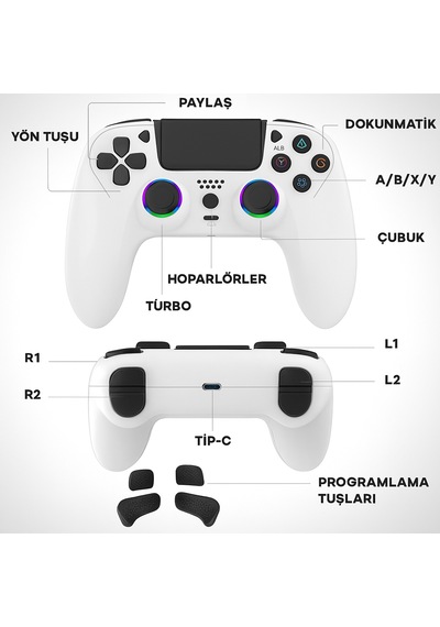 Ps-4 Oyun Kumandası Ps-4/slim/pro/pc /rgb-led/ext/audio Jakı