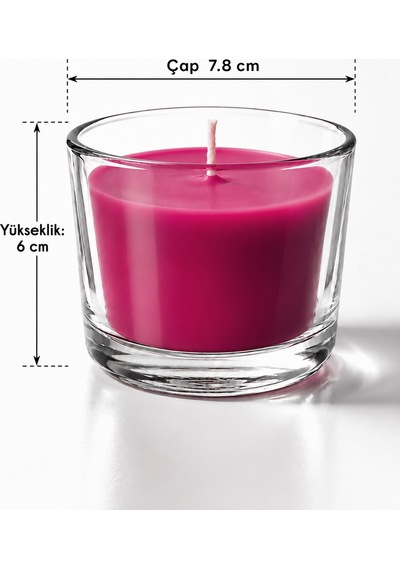 Kırmızı Meyveler Kokulu Bardak Mum 20 Saat Yanma Açık Pembe Cam Kap 7,8 6 Cm